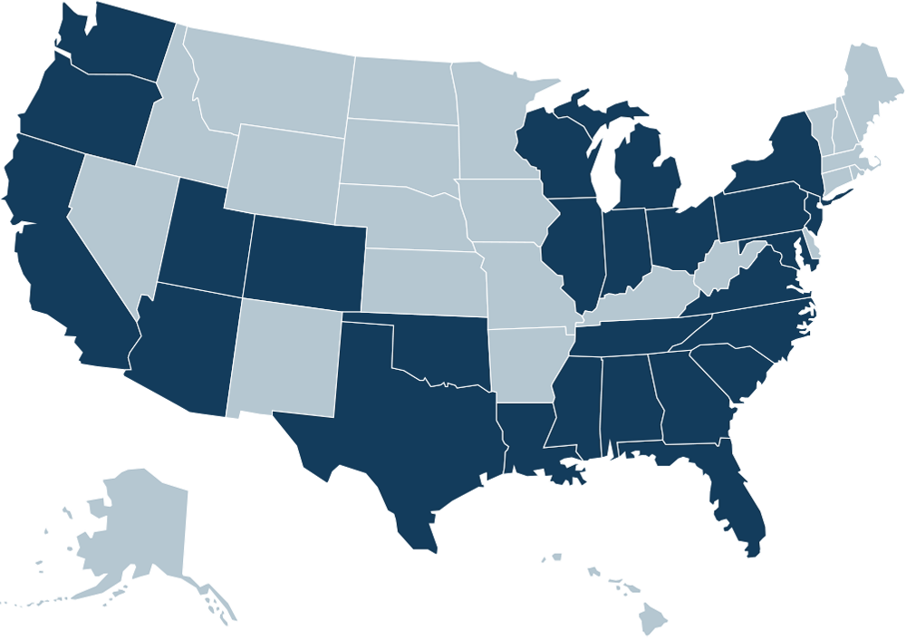Map of the United States showing the states where Gold Star Insurance is licensed